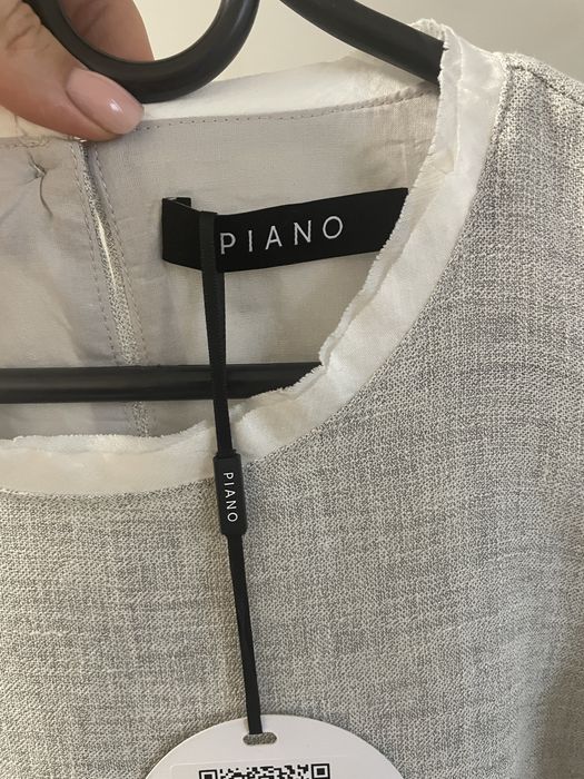 Lniana szara sukienka maxi Piano