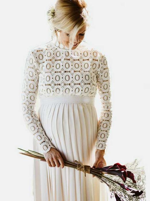 Suknia do sesji ciążowej / ślub boho biała M L szyfon koronka