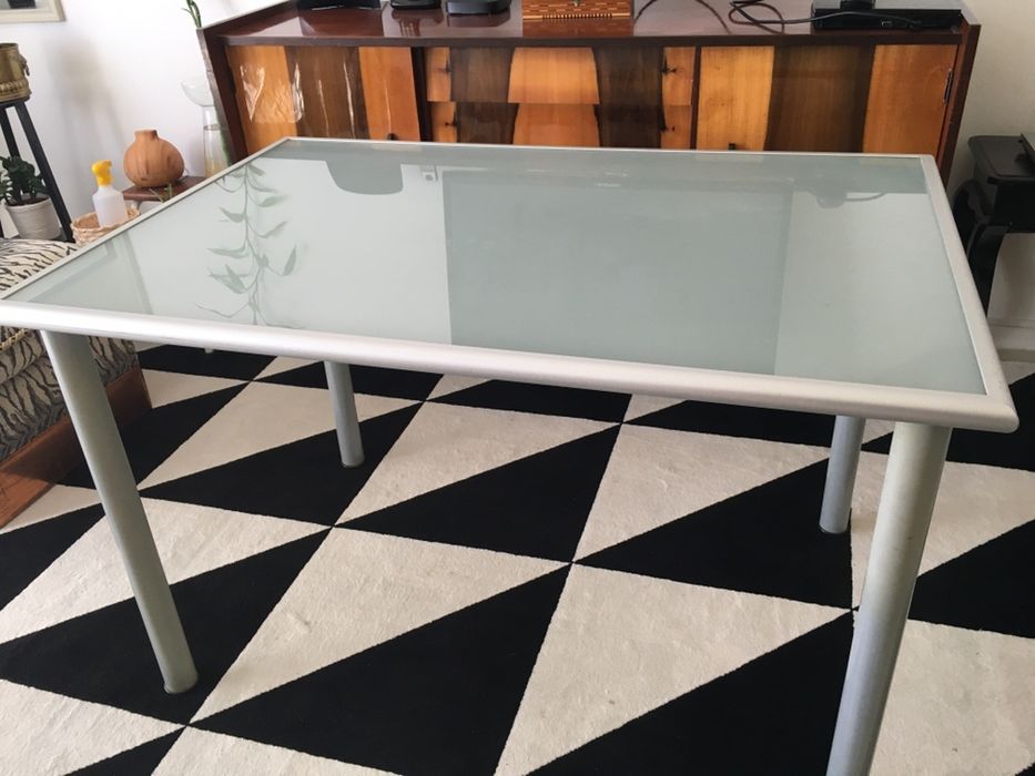 IKEA Table – Thick/Frosted Glass Top and Chrome Metal Frame