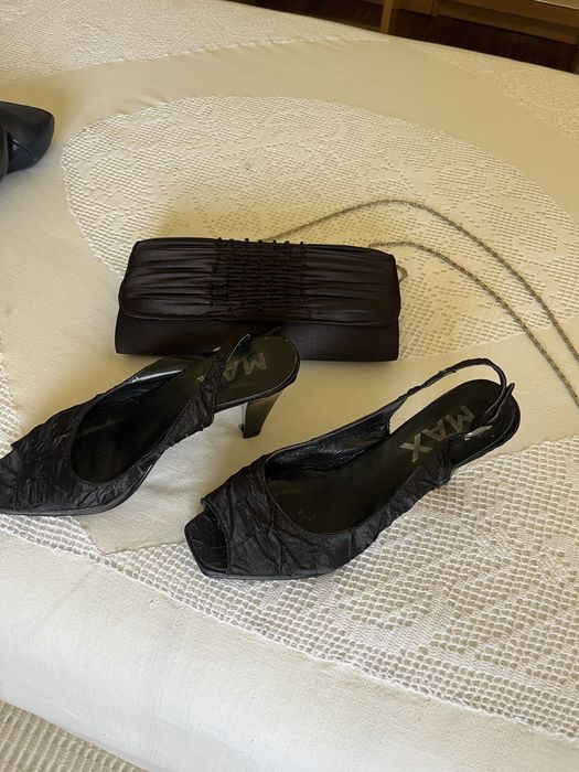 Sapatos tam 36 e bolsa em couro e pele