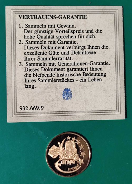 Rara Moeda Medalha Proof de ouro 50 euros - 2.835  gr - 14 K - 1999