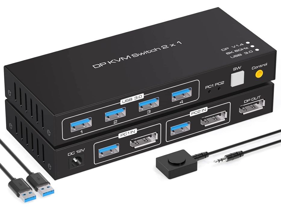 Przełącznik KVM VPFET z obsługą DisplayPort: 4K 120 Hz, 8K 60 Hz, DP 1.4