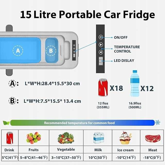 Alpicool KCF15 Lodówka turystyczna 12/24V, zamrażarka, 15L, -20C