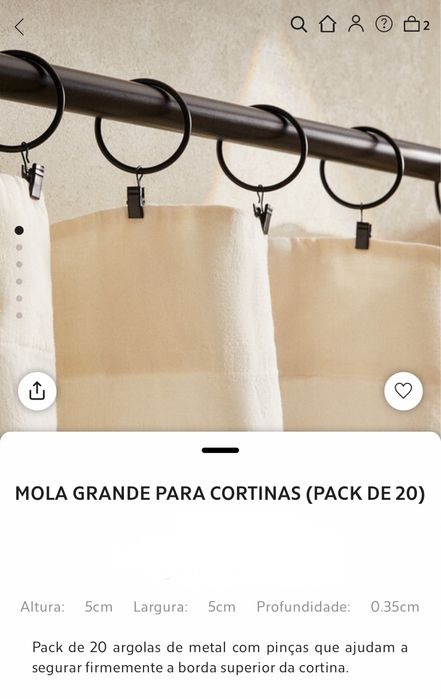 Mola Grande Para Cortinas (PACK DE 20) Zara Home NOVO