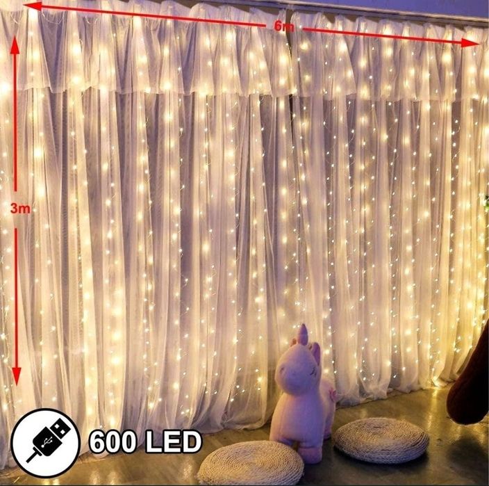 6x3m 600led kurtyna ledowa dekoracja świetlna lampki  choinkowe ledy