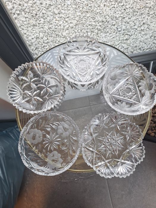 5 pięknych talerzyków kryształowych szklane szklo vintage prl