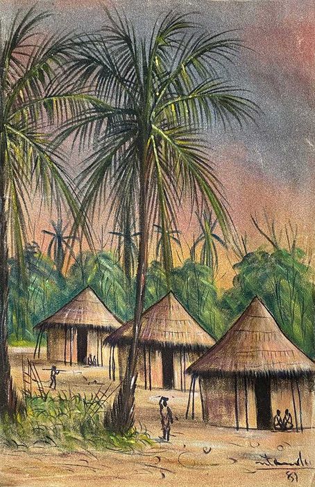 African Oil Painting with Sand64740299298819120