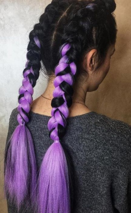 Яркие канекалоны для волос, голубой и фиолетовый цвет, 2 шт