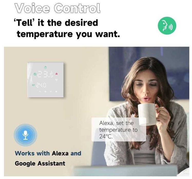 Inteligentny termostat WIfi Beok TGW60W-WIFI-WPB, sterowanie kotłem