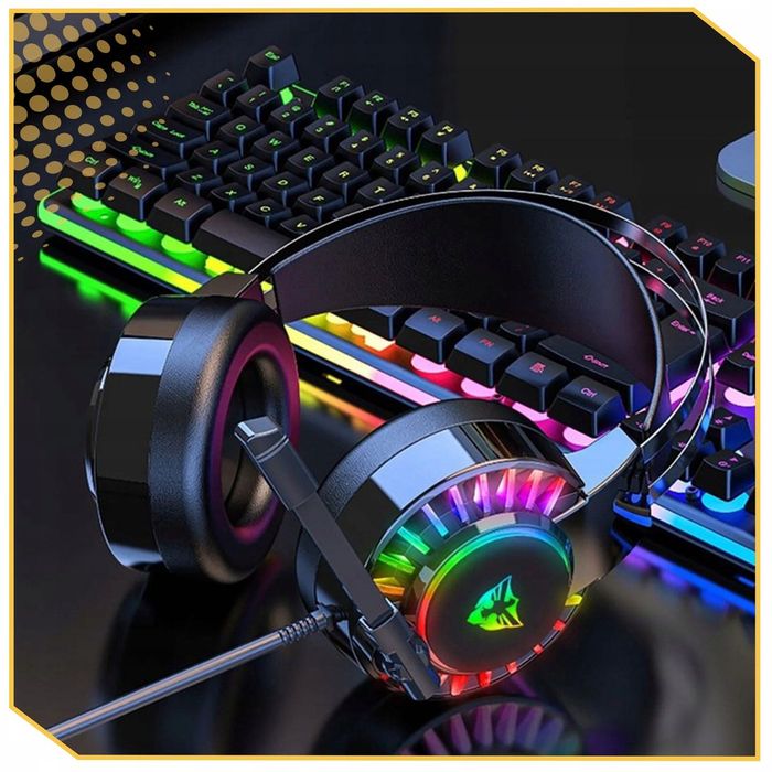 Słuchawki Gamingowe Dla Graczy Przewodowe Z Mikrofonem Rgb Pc Nauszne