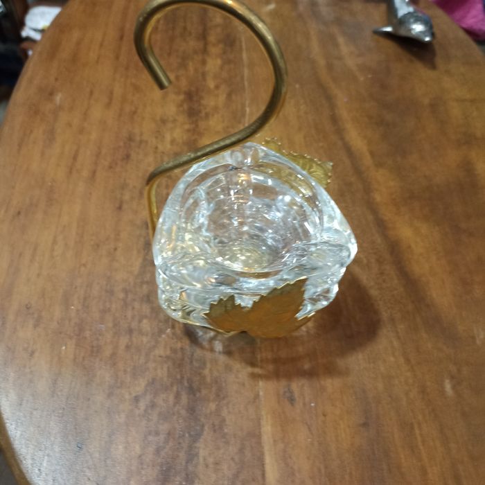 Porta cinzeiros antigo latão e vidro