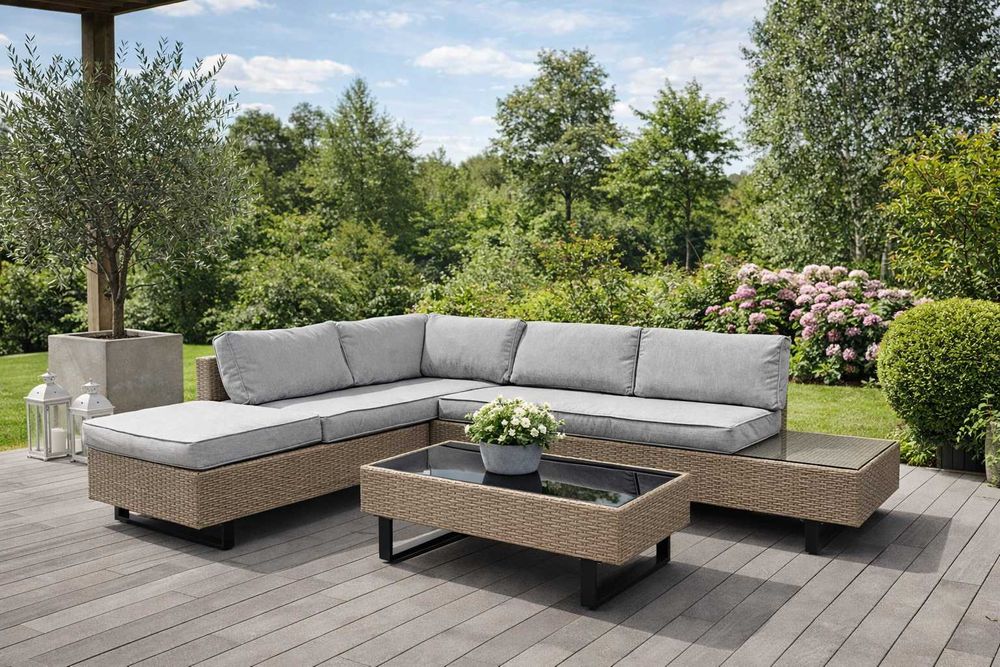 Nowy Narożnik ogrodowy ze stolikiem z technorattanu