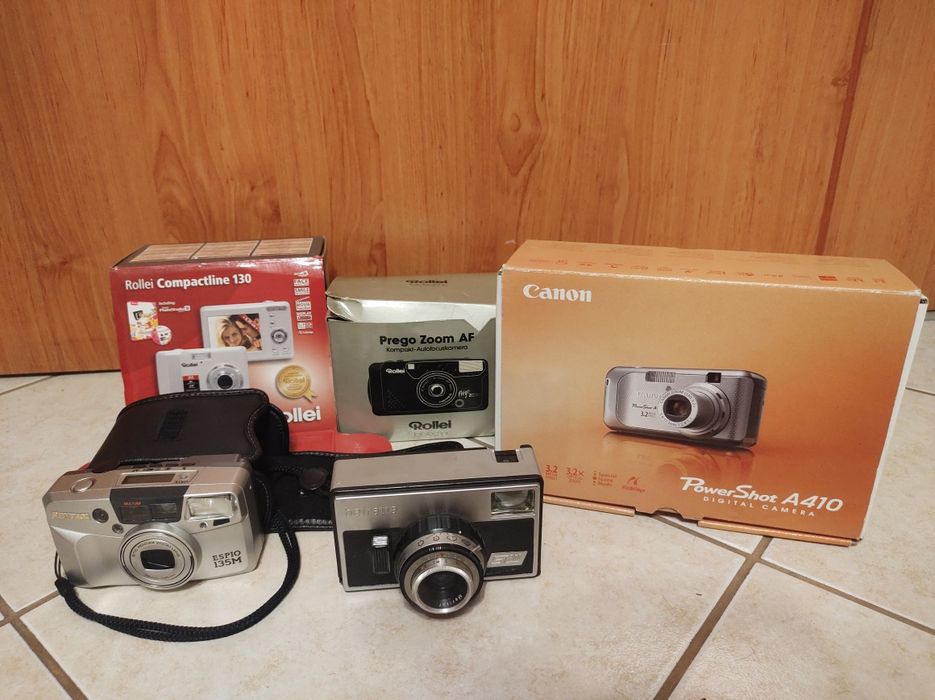 Zestaw aparatów fotograficznych Canon, Praktica, Rollei, Pentax