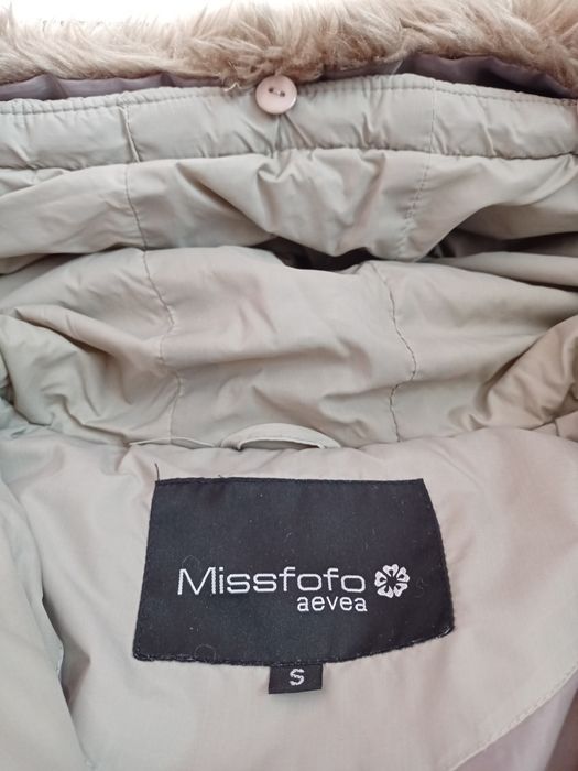 Kurtka damska S Missfofo aevea z paskiem taliowana puchowa beżowa kawa