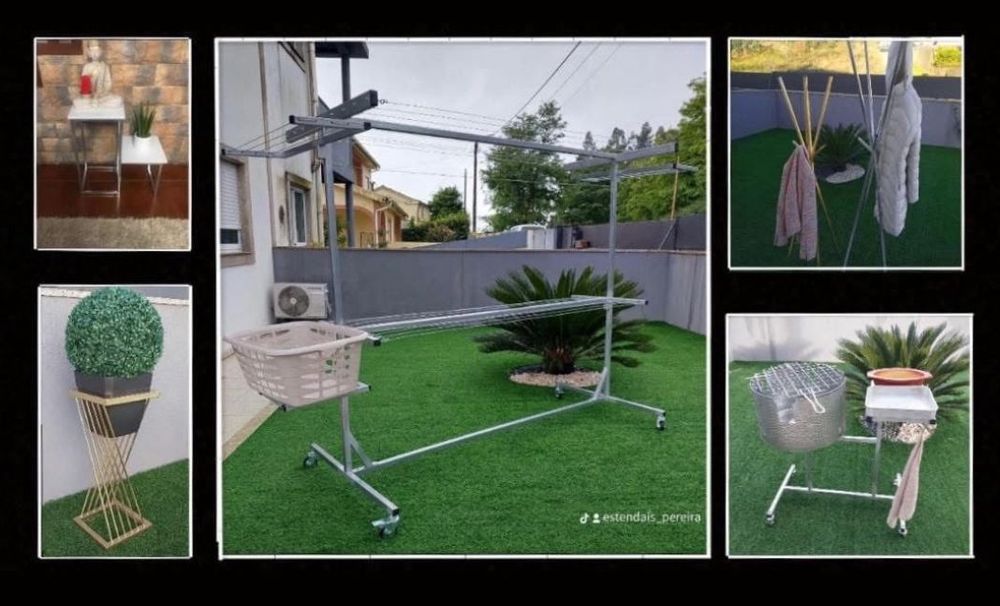 Estendais novos galvanizados com rodas, são desmontáveis.