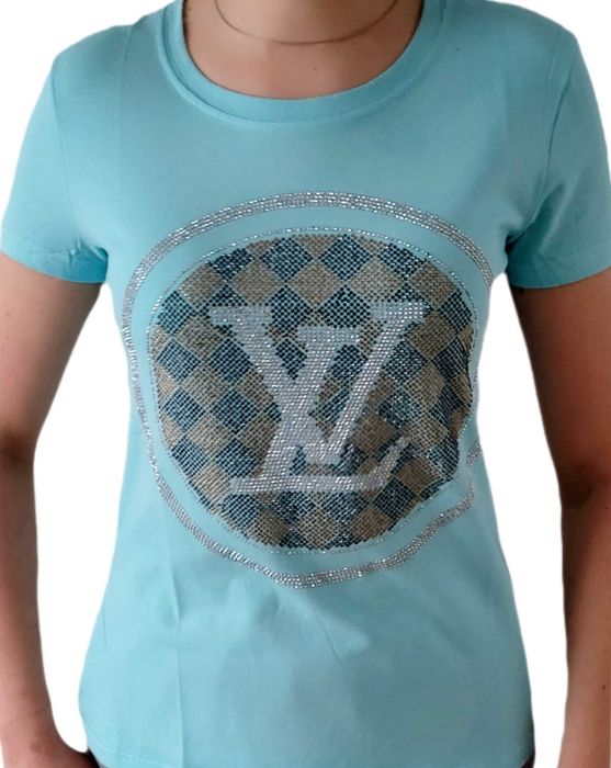 koszulka damska LV Louis Vuitton Cyrkonie niebieska