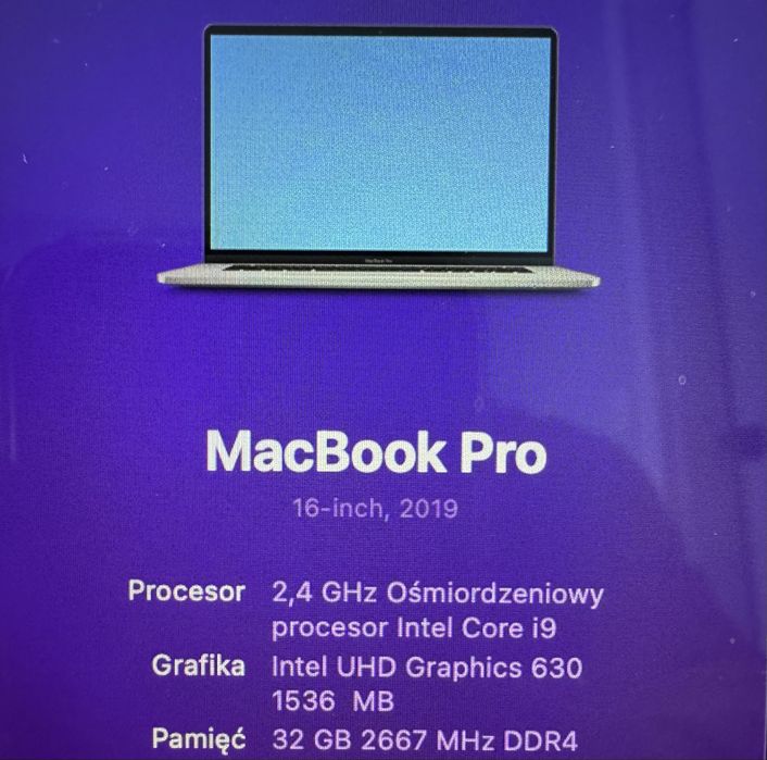 (URLOP)MacBook Pro 16, Intel Core i9, 32GB Ram DDR4, UHD graphics 630, 500GB SSD, MacOS Tahoe
