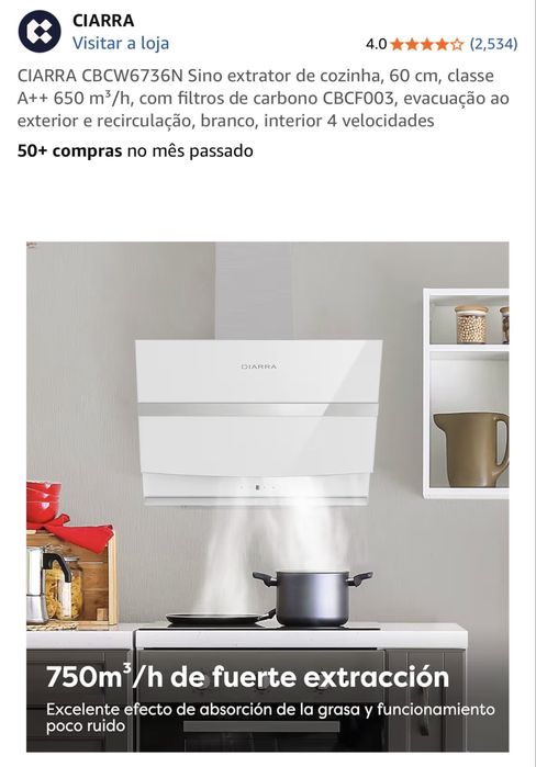 Exaustor CIARRA 650m3/h Cozinha