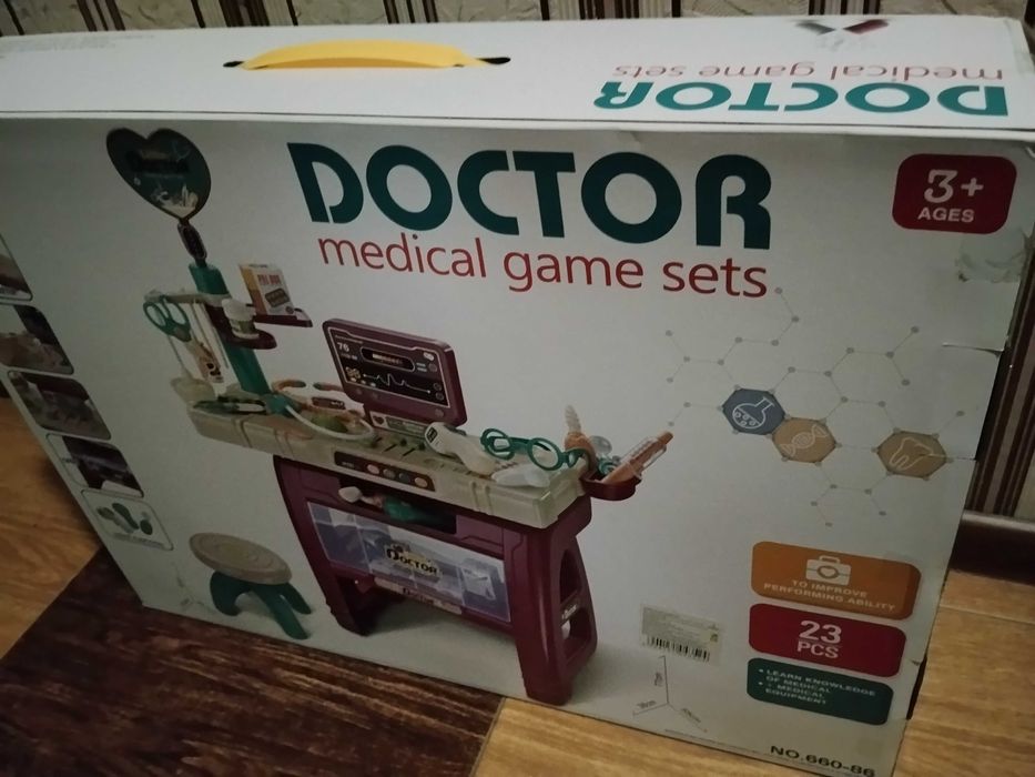 Детский набор доктора 23 аксессуара подсветка, звук, стульчик, в короб