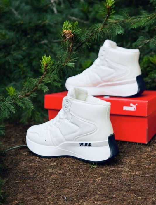 Женские зимние кожаные кроссовки Puma/жіночі зимові білі черевики пума