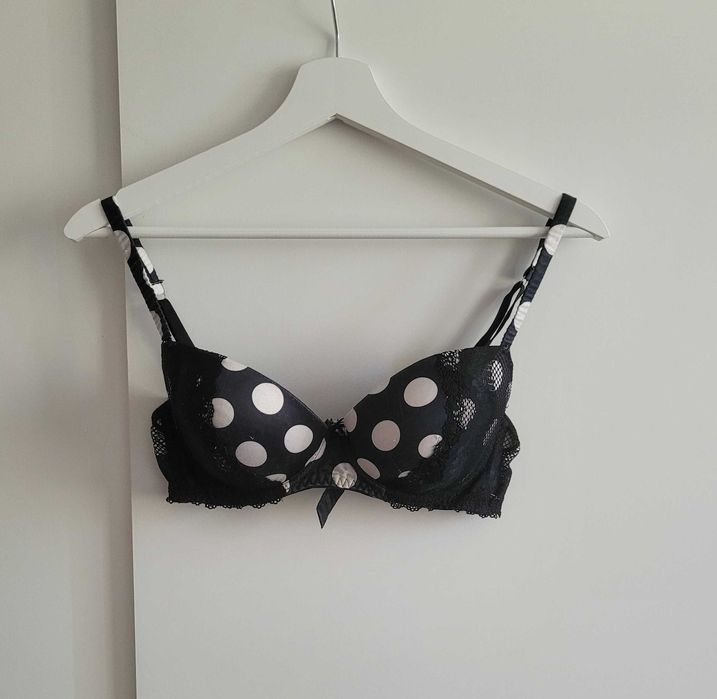 Intimissimi biustonosz Sofia 75B czarny w białe kropki koronka pinup