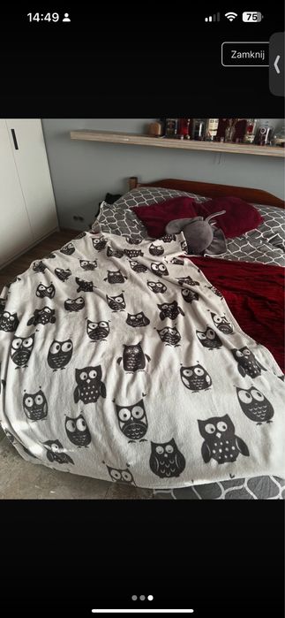 biały koc w szare sowy z pepco 140x170