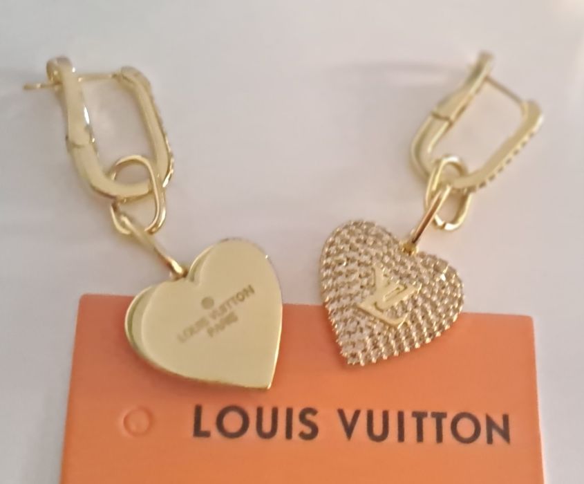 Przepiękne, wiszące kolczyki lv serca, kryształki Cudo ysl cc