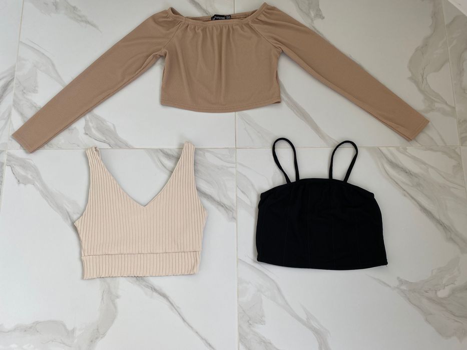 Топ кроптоп топ бандо топ з довгим рукавом в рубчик розмір M бежевий