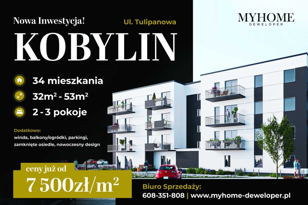 Mieszkanie z balkonem| Osiedle Tulipanova | Kobylin | 51,13 m² | winda