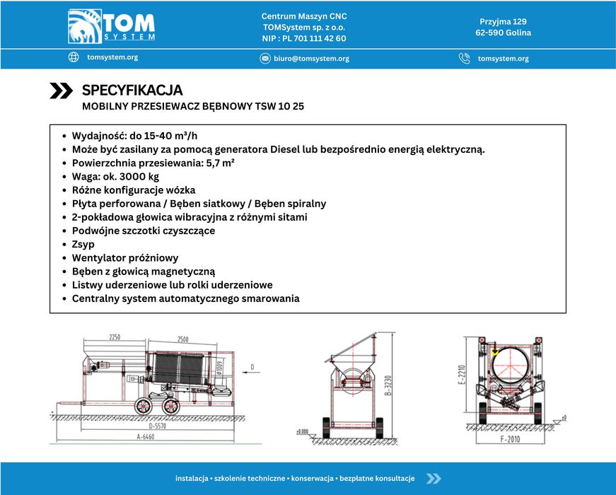 Mobilny Przesiewacz Bębnowy - TSW 1025 - Agregat Diesel