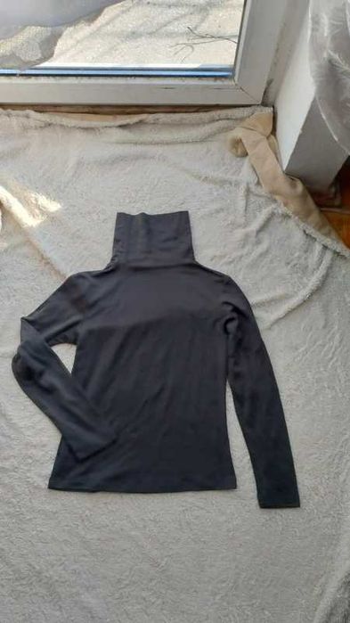 Szaro czarny golf ocieplany z długim rękawem S