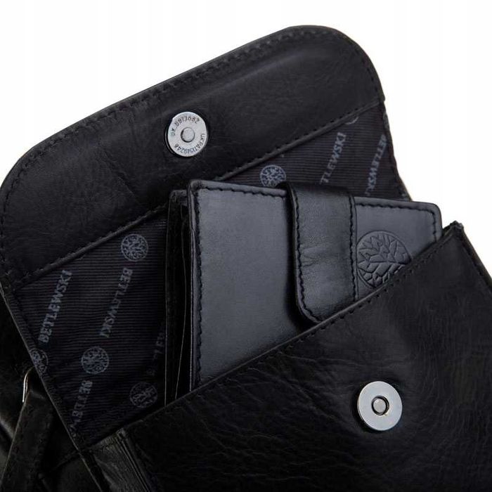 Betlewski torba męska listonoszka ze skóry naturalnej czarna elegancka