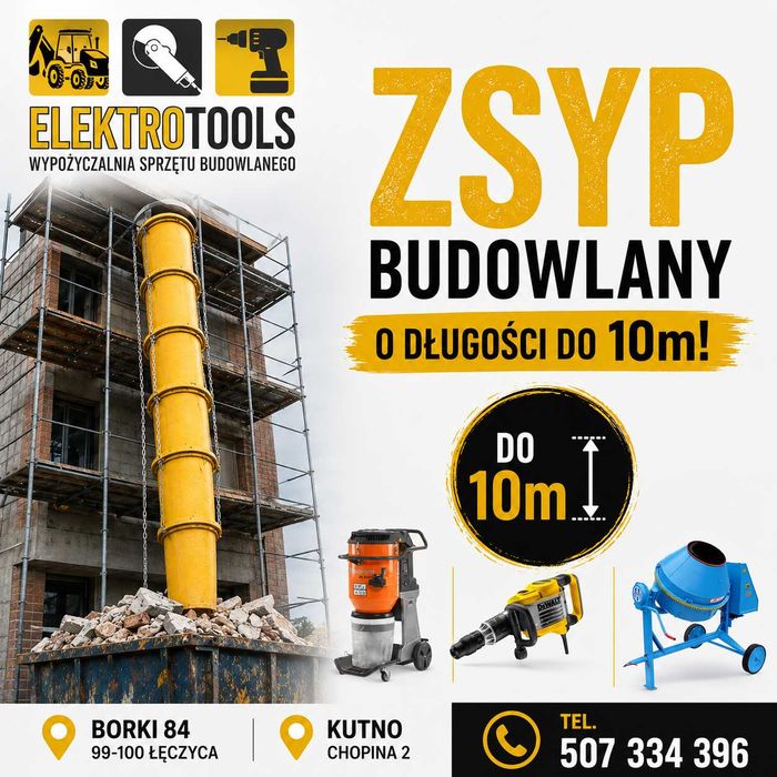 Zsyp budowlany betoniarka młoty wyburzeniowe WYPOŻYCZALNIA WYNAJEM