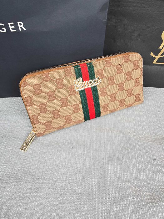 Damski portfel duży Gucci kolory monogram brązowy premium