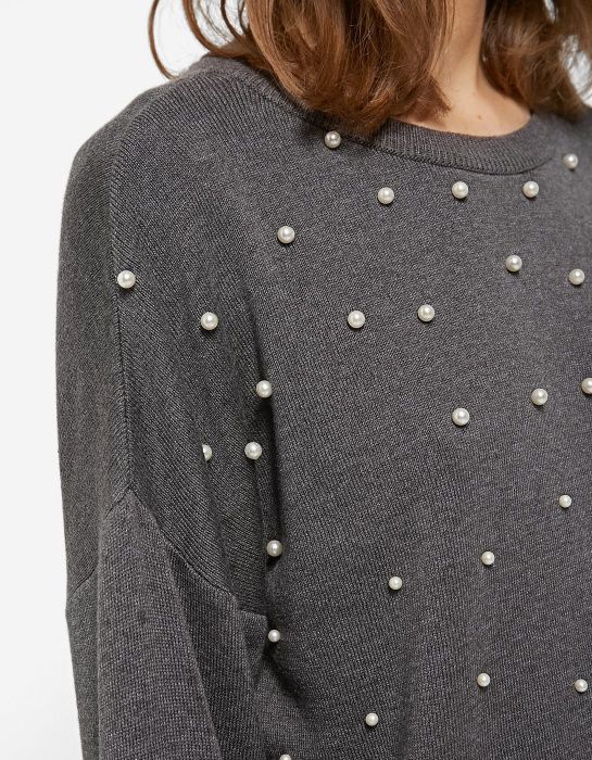 Stradivarius szary sweter z perłami jak nowy M