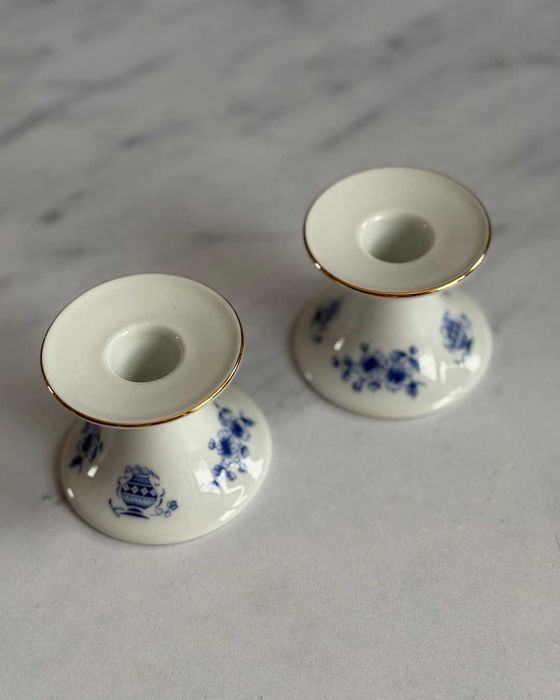 Komplet porcelanowych świeczników Seltmann Weiden | biało-kobaltowe