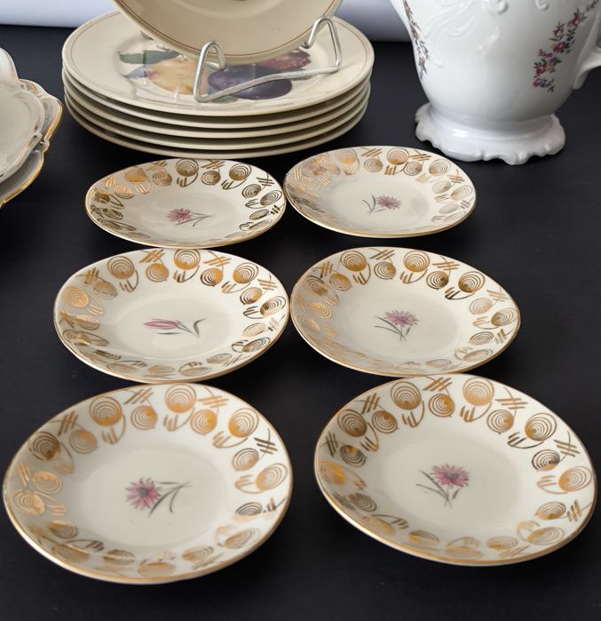 Konfiturówki piękna stara porcelana 1+6 ekri