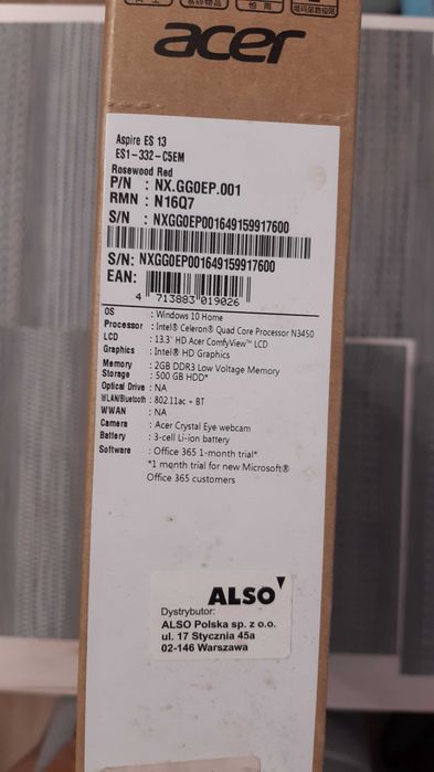 Laptop Acer ES1-332 series (obudowa, ekran, pamięć, bateria)