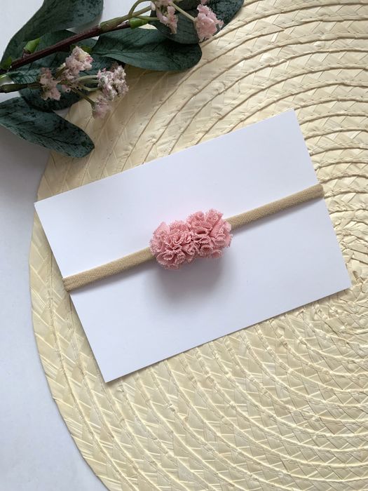 Opaska pomponiki Retro Pink Sesja Roczek Urodziny