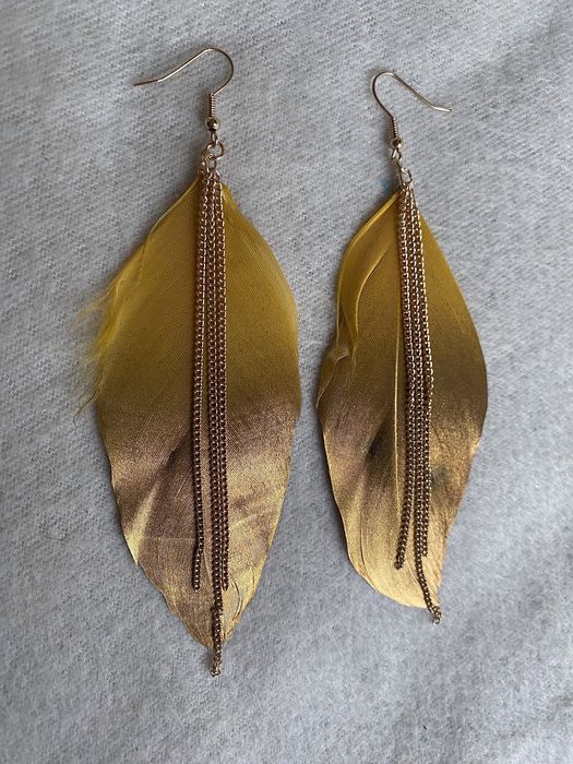 Kolczyki India Bohemian Gold Leaf - zjawiskowe pozłacane, Musztardowe