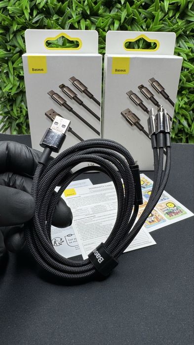 Кабель 3в1 для швидкого заряджання 3-х телефонів Baseus Tungsten Gold