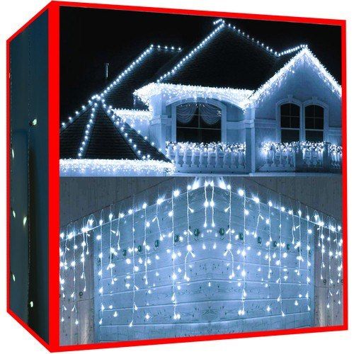 Lampki choinkowe - sople 300 LED zimny biały 31V