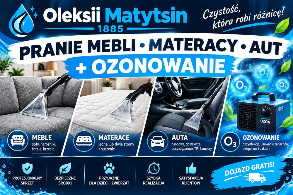 Pranie kanap, materacy i wykladzin bardzo tanio!!! CHEMICZNE CZYSZCZENIE I AUT + OZONOWANIE DOJAZD GRATIS!!!