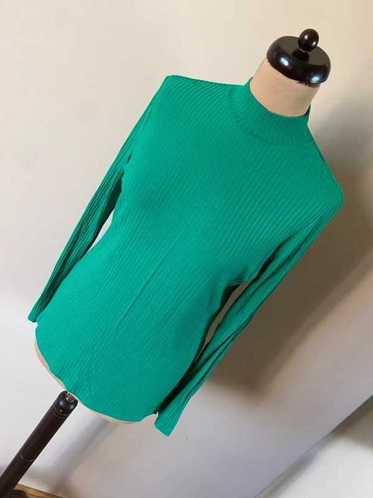 Tatuum sweter komin golf prazkowany zielony tekstura l xl 42 40
