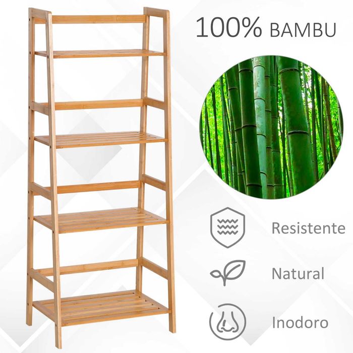Estante de Bambu com 4 Prateleiras para Sala de Estar - 48x31,5x120 cm