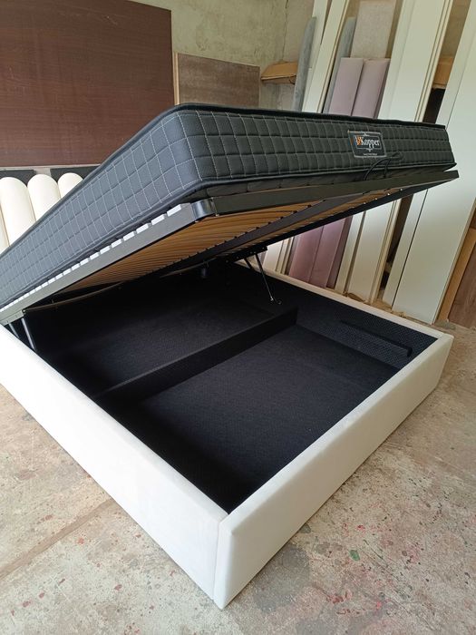 Łóżko pod panele, łoże bez zagłowia siedzisko BOX + stelaż i pojemnik