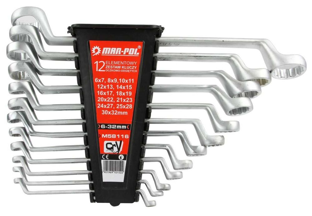 Klucze oczkowo odgięte  12 elementów 6-32 mm satyna komplet