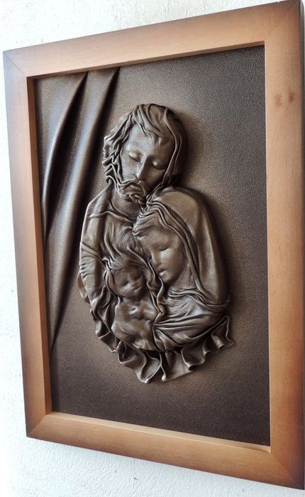 Obraz ze skóry Świętej Rodziny. prezent na wiele okazji + GRAWER