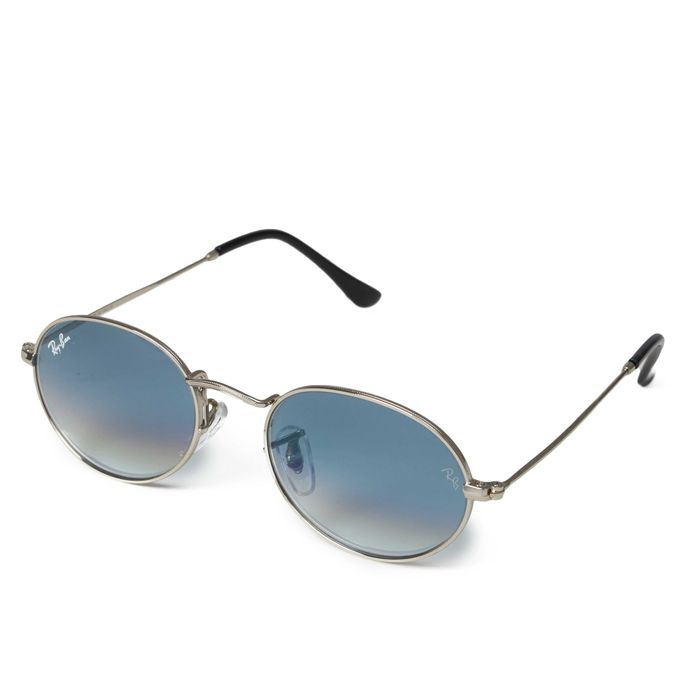 Солнцезащитные овальные очки Ray Ban Oval 3547 Silver-Blue 50мм стекло