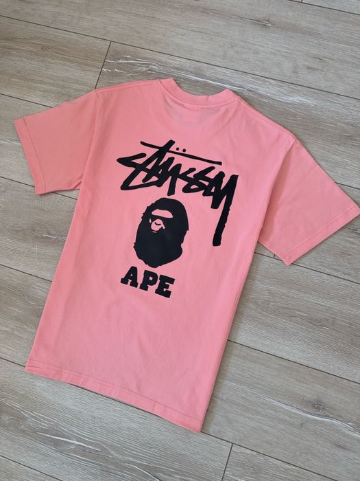 Футболка стусі & бейп / футболка stussy & Bape рожева